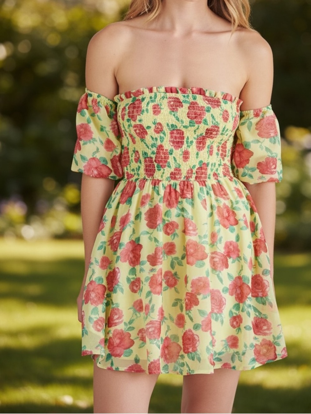 Betsey Johnson Women’s Floral Puff Sleeve Babydoll Dress Large